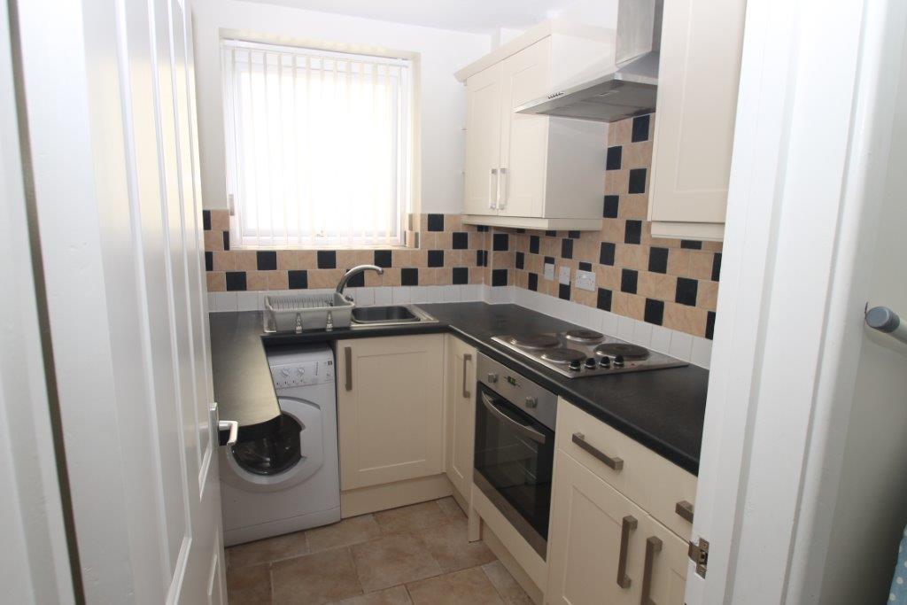 Kitchen with electric hobs and cooker, washer/dryer and sink